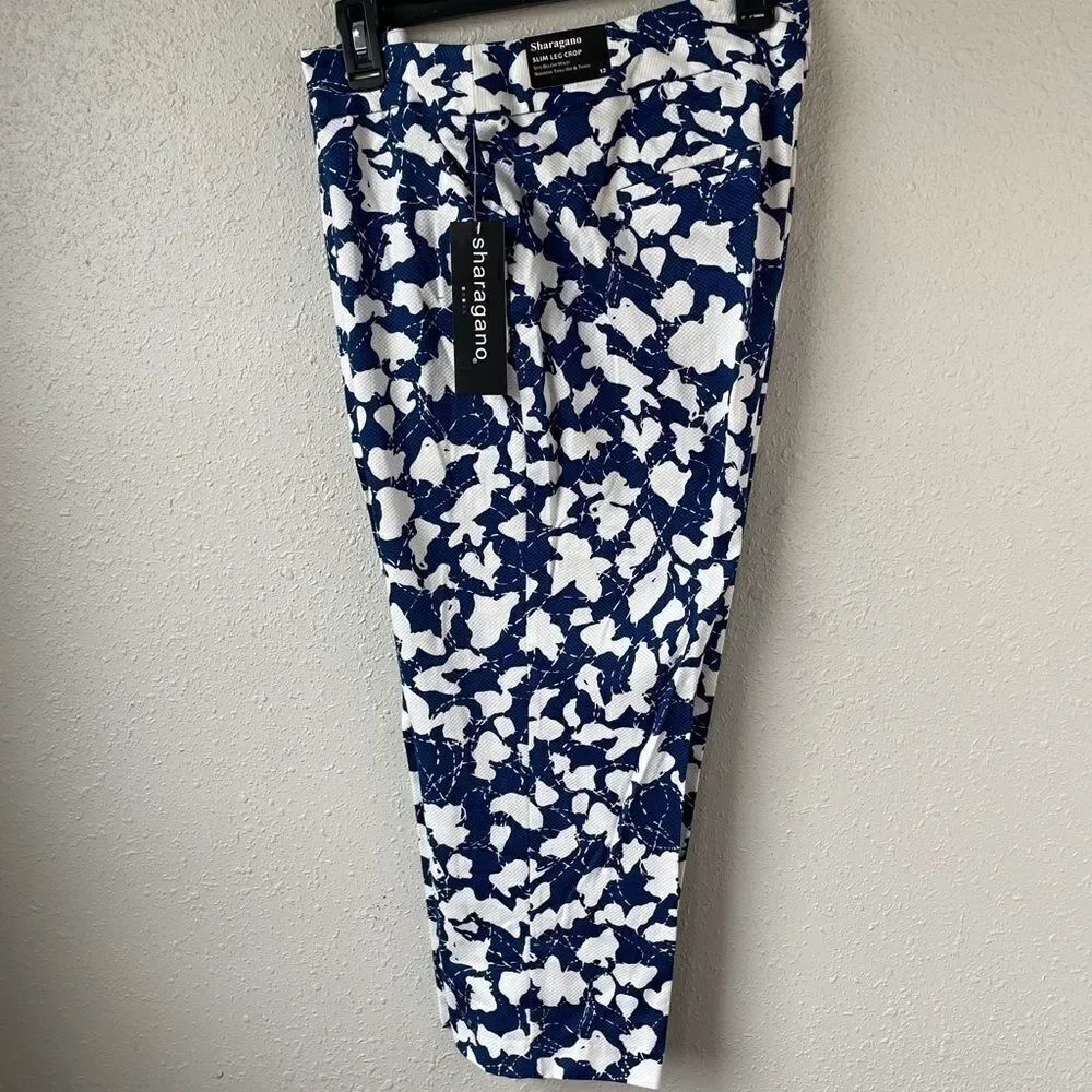 NWT Sharagano Blue and White Cropped Pants Size 12
